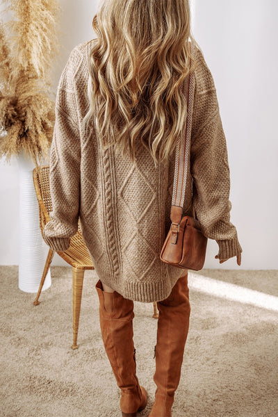 Khaki Cable Knit Sweater Dress - Brown