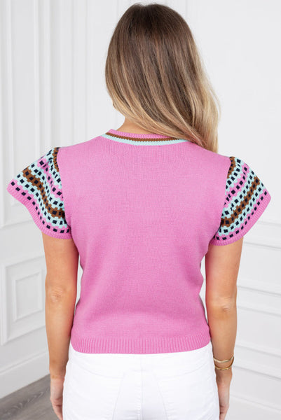 Pink Lightweight Sweater with Contrasting Sleeves