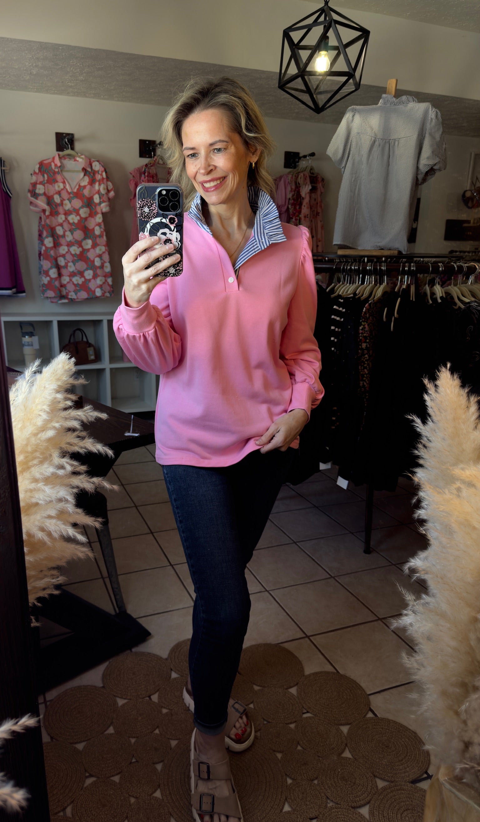 トップス poppy CANDY PUFF STRIPE SHIRT (PINK) Poppy-Cotton Pink Stripes Oversized Cotton Shirt – camixa.com