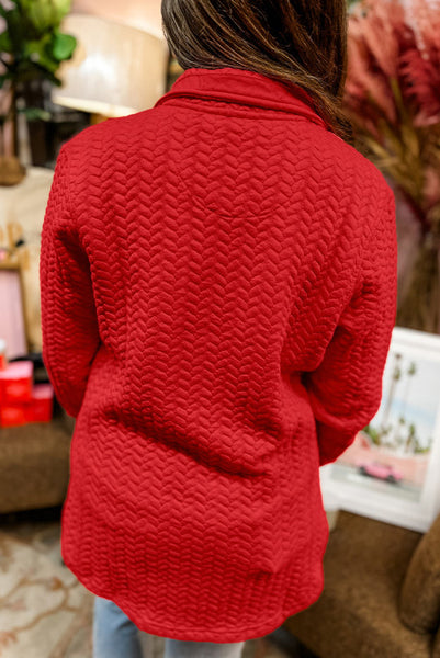 Tomato Quilted Quater Zip Pullover with Kangaroo Pocket