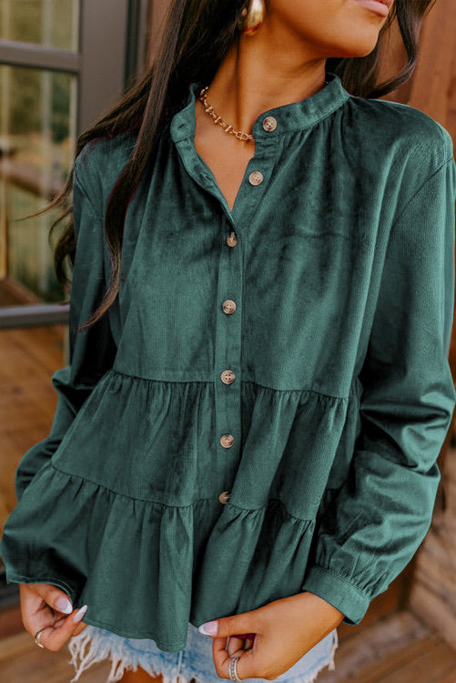 Green Corduroy Tiered Babydoll Top