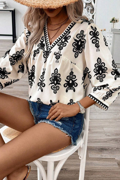 Vintage Print V-neck Top