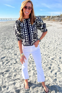 Black and White Palermo Print Puff Sleeve Top