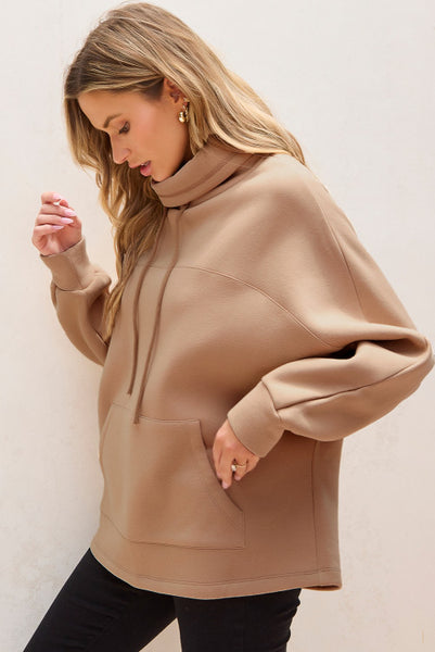 Khaki Cowl Neck Loose Fitting Pullover