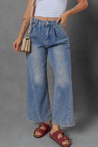 Pleat Detailed Wide Legged Ankle Jeans