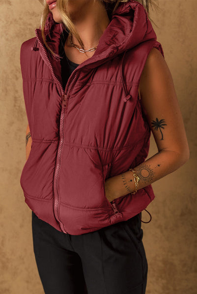 Clay Hooded Zip Up Puffer Vest