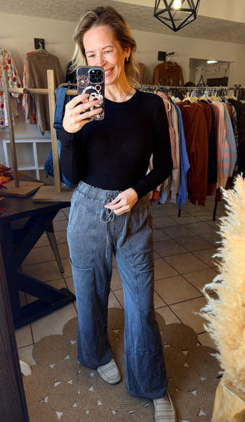 Black Ribbed Fitted Long Sleeve Bodysuit