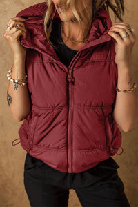 Clay Hooded Zip Up Puffer Vest