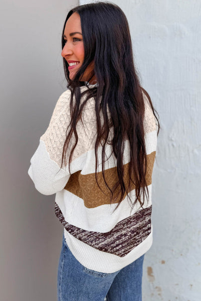Brown Stripes Colorblocked Sweater