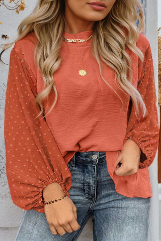 Rusty Orange Swiss Dot Long Sleeve Top