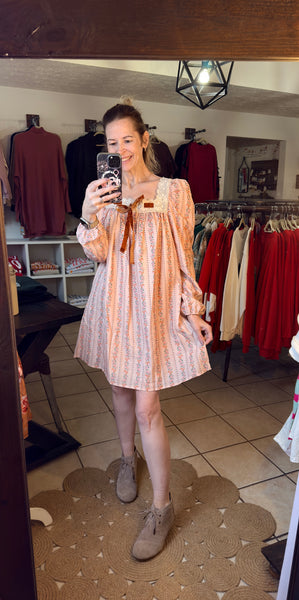 Vintage Floral Fully Lined Square Neck Dress with Velvet Bow