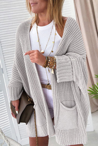 Gray Oversized Cozy Cardigan with Pockets