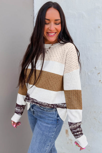 Brown Stripes Colorblocked Sweater