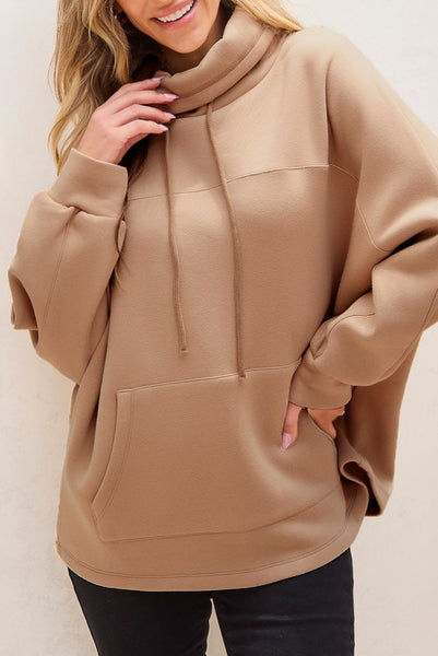 Khaki Cowl Neck Loose Fitting Pullover