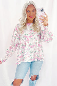 Floral Flowy Babydoll Top with Smocked Cuffs