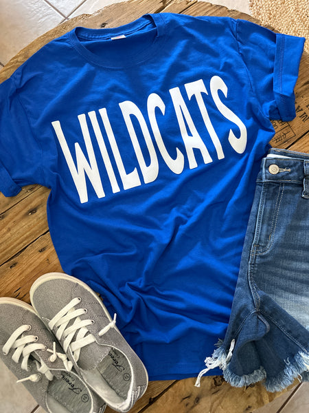 Royal Blue ‘Wildcats’ with Flocked Lettering Tee - T-shirt