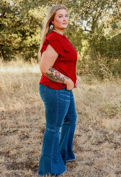 Curvy Flare Distressed Jeans - Stretchy