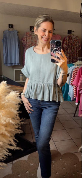 Dusty Sage Green Peplum Top