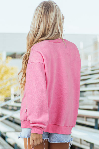 Bright Pink Reversible Mock Neck Sweatshirt Pullover