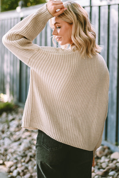 Khaki Sweater Knit Cardigan with Front Pockets