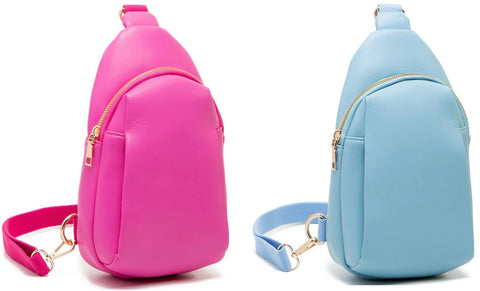 Bright Pink or Bright Light Blue  Faux Leather Sling Bag