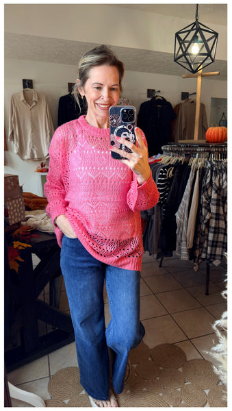 Candy Pink Open Knit Lightweight Sweater