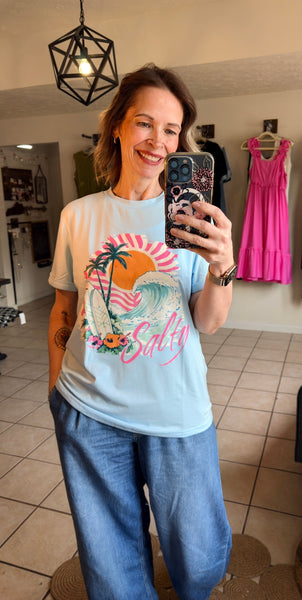 Light Blue Salty Beach Scene Tee