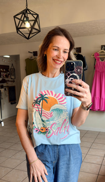 Light Blue Salty Beach Scene Tee