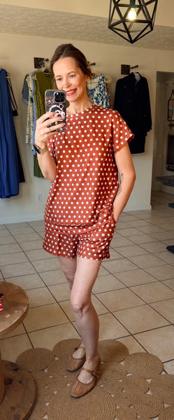 Brown Polka Dot Top and Shorts Set