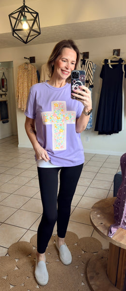 Wisteria Purple Floral Cross Printed Tee