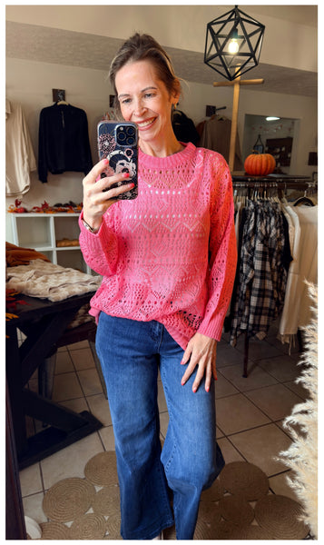 Candy Pink Open Knit Lightweight Sweater