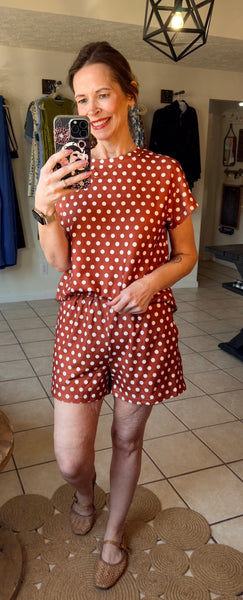 Brown Polka Dot Top and Shorts Set