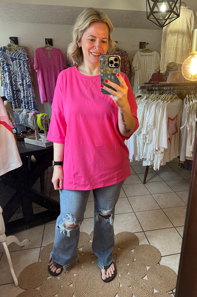 Rose Pink Tee with Side Slits and Longer Length