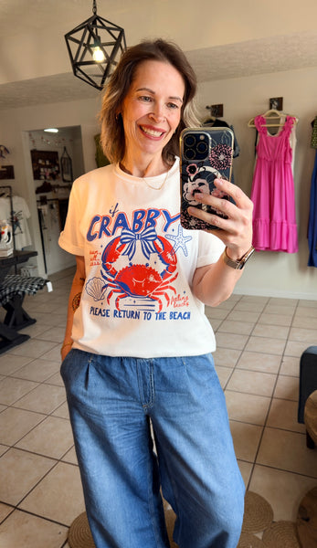 White Coquette If Crabby…Return to Beach Tee - Crabby Vacation