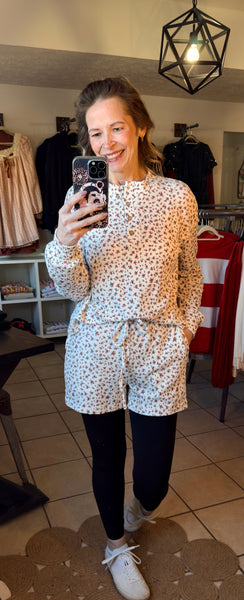 Ditsy Floral Loungewear Shorts and Long Sleeve Henley Top Set
