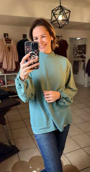 Sea Green Swiss Dot Long Sleeve Top