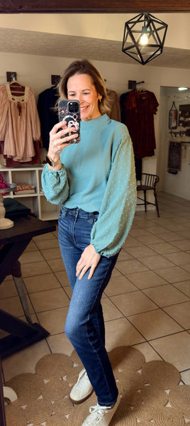 Sea Green Swiss Dot Long Sleeve Top