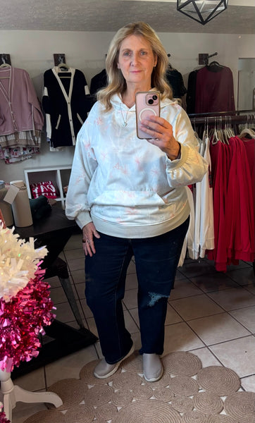 Curvy Floral Hooded Pullover with Kangaroo Pocket