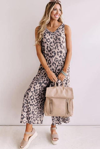 Leopard Print Wide Leg Jumpsuit - Cheetah - Animal Print