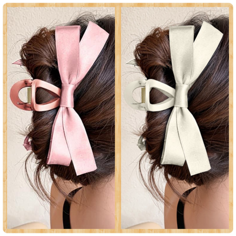 Satin Bow Hair Clips - Coquette - Multiple Colors - Pink - Cream