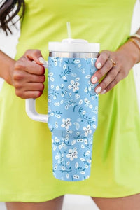 Dainty Blue and White Floral Insulated Tumbler with Handle - Eco - 40 oz