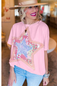 Pink Tee with Patchwork Layered Star