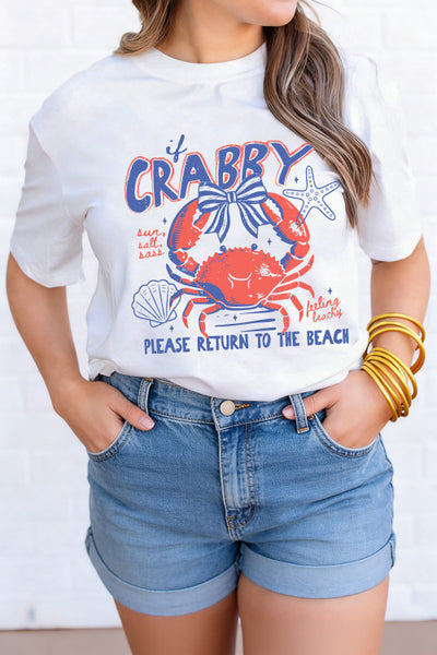 White Coquette If Crabby…Return to Beach Tee - Crabby Vacation