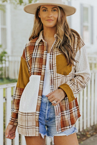 Pieced Plaid and Sweater Patchwork Shacket