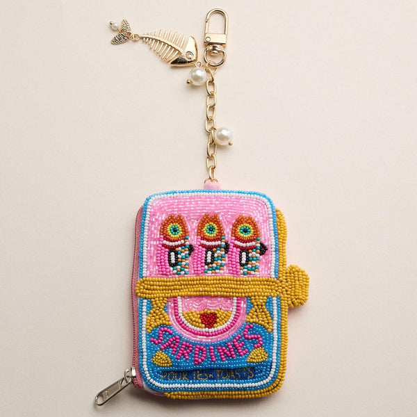 Sardines Seed Bead Coin Purse with Zip Closure and Bag Charms