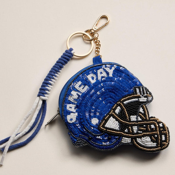 Football Helmet Seed Bead and Sequin Coin Purse with Zip Closure and Tassle