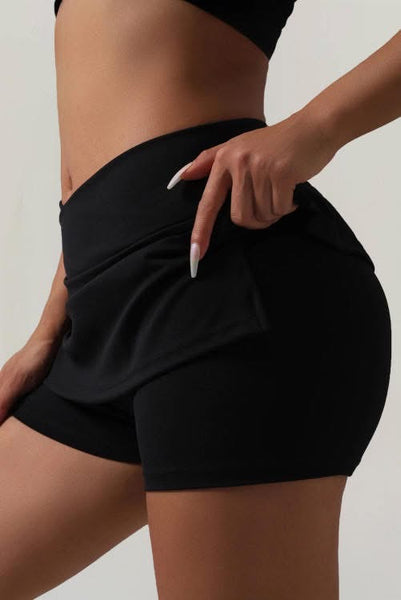 Black Swim Skort with Attached Shorts - Swim Separates