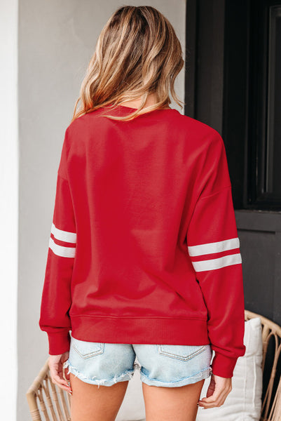 Red Varsity Striped Drop Shoulder Pullover Sweatshirt