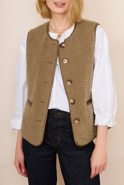 Brown Sherpa Button Up Vest