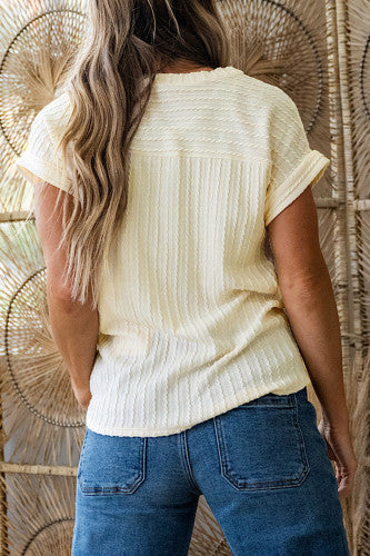 Cream Textured V Neck Top
